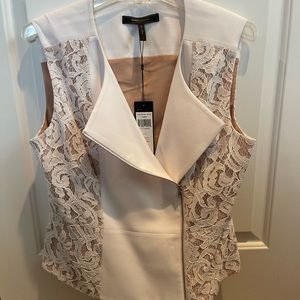 Women’s NWT sz L BCBG ivory vest with nude colored lace. Sleeveless. Perfect